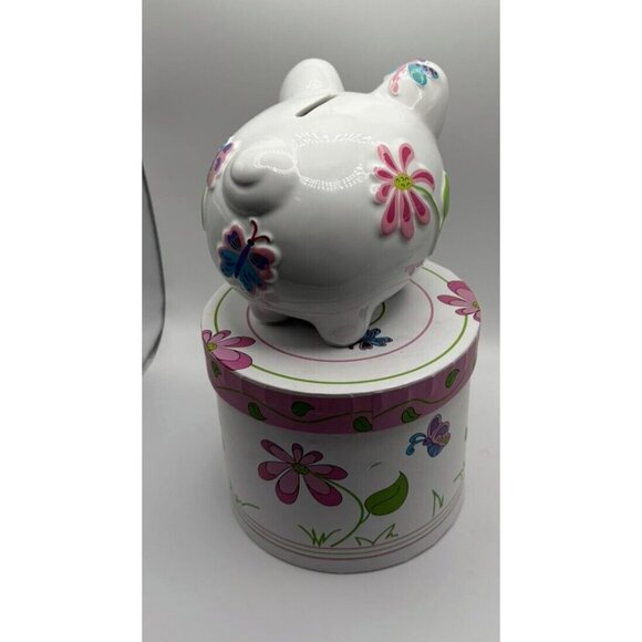 This Little Piggy Piggy Bank and box with Butterflies and Flowers New In Box - Picture 4 of 7